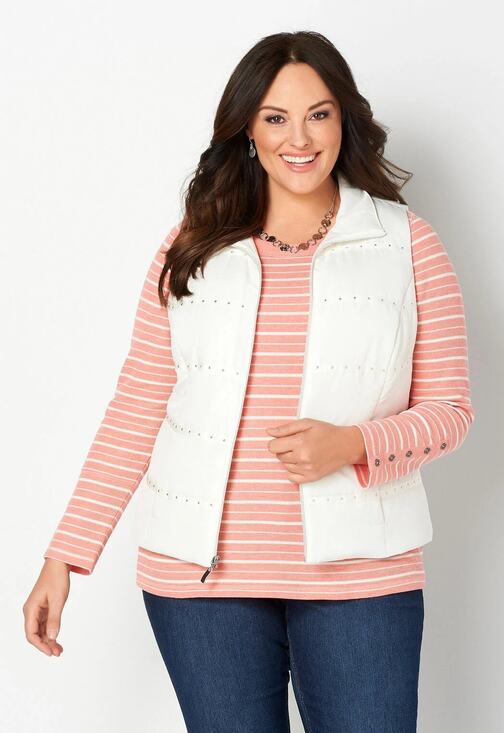 Christopher & Banks Jackets & Blazers - Christopher & Banks XL Stud Detail Solid Fraiche Ivory Vest White Puffer Neutral